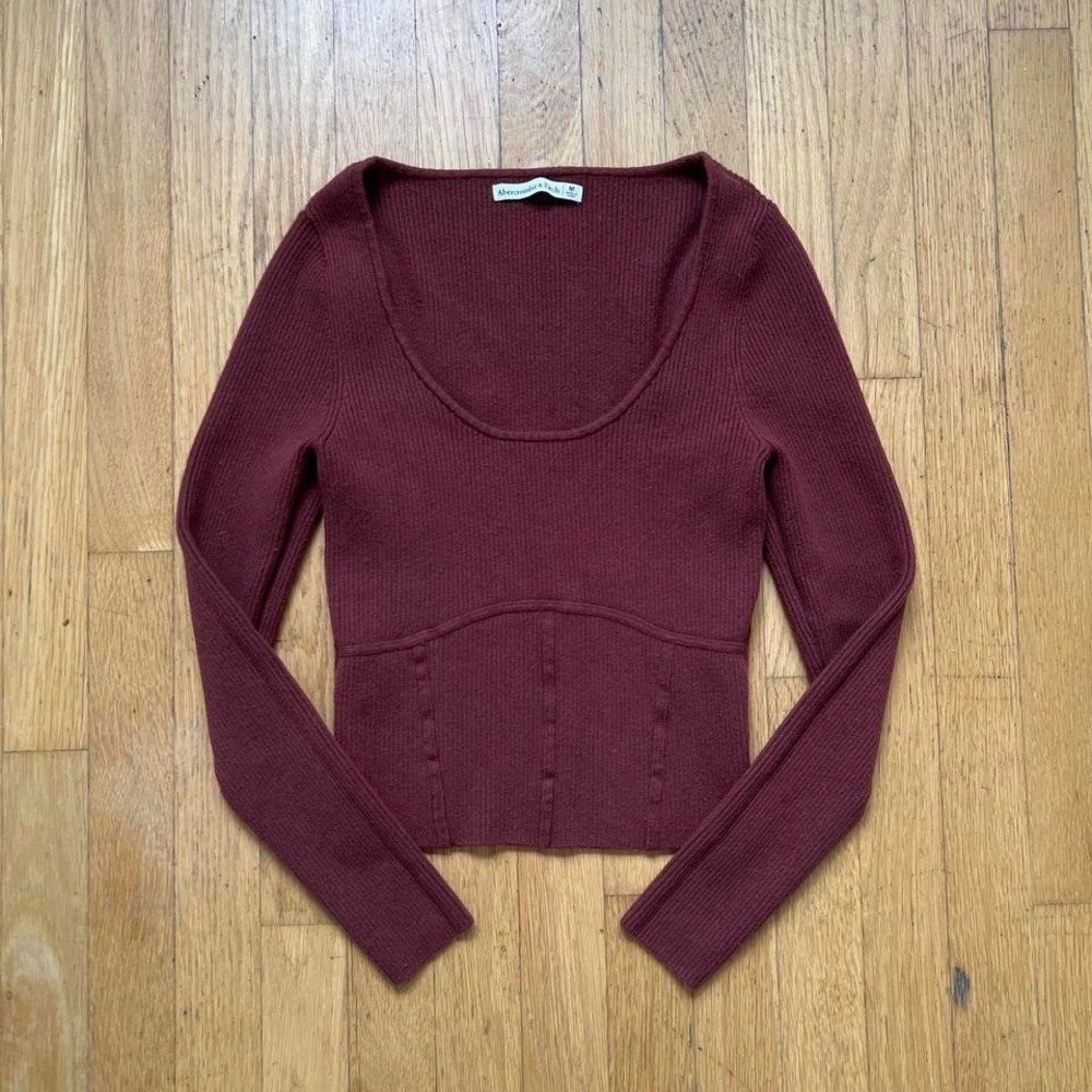 Abercrombie & Fitch Burgundy Ribbed Knit Long Sleeve Top Women's M